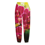 Cute Orchid Print Fleece Lined Knit Pants