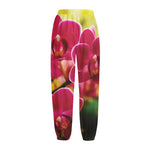 Cute Orchid Print Fleece Lined Knit Pants