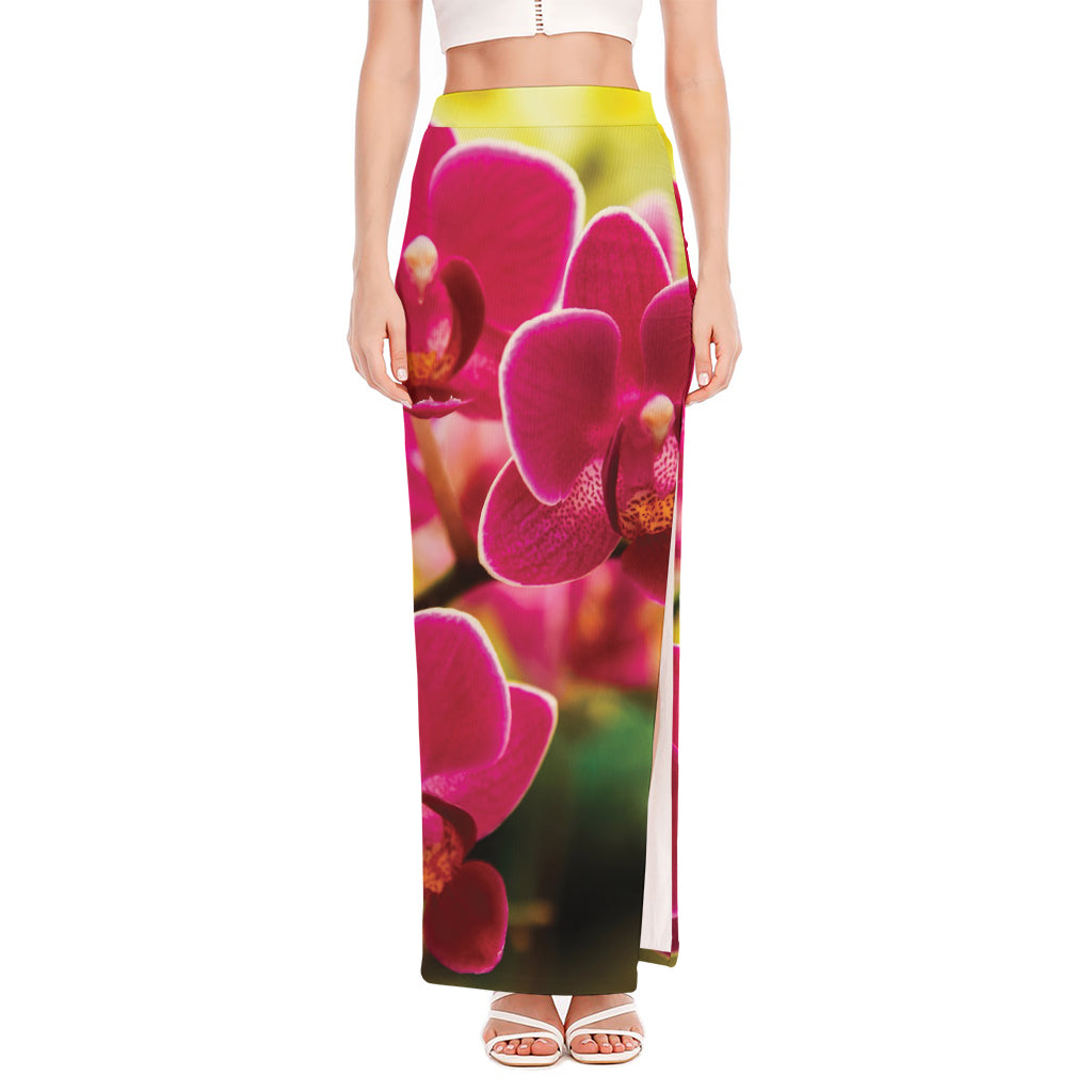 Cute Orchid Print High Slit Maxi Skirt