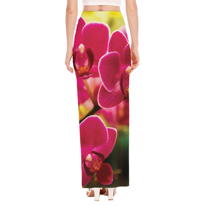 Cute Orchid Print High Slit Maxi Skirt