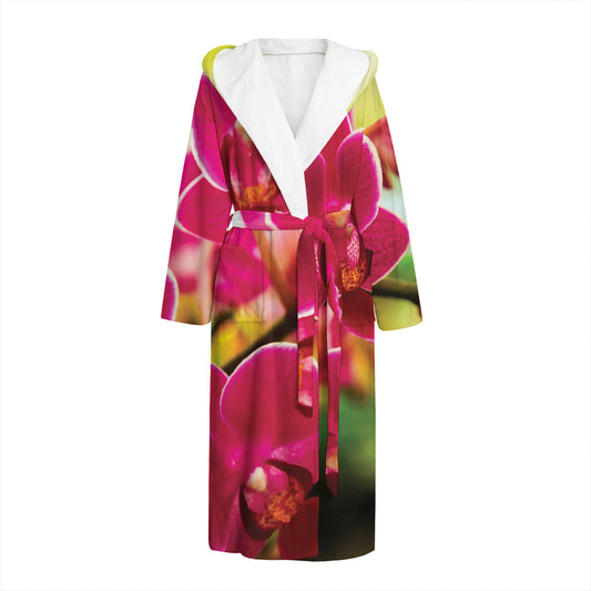 Cute Orchid Print Hooded Bathrobe