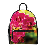 Cute Orchid Print Leather Backpack