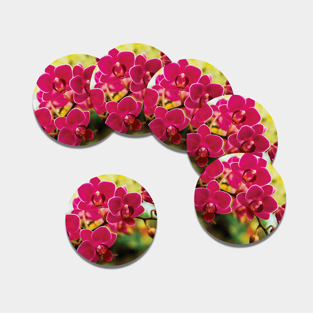Cute Orchid Print Leather Coaster Set