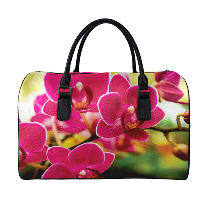 Cute Orchid Print Leather Duffle Bag