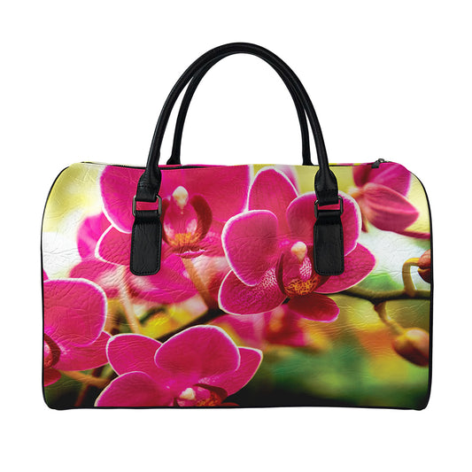 Cute Orchid Print Leather Duffle Bag