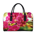 Cute Orchid Print Leather Duffle Bag