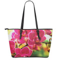 Cute Orchid Print Leather Tote Bag With Zipper