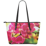 Cute Orchid Print Leather Tote Bag