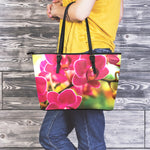 Cute Orchid Print Leather Tote Bag