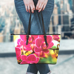 Cute Orchid Print Leather Tote Bag