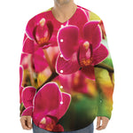 Cute Orchid Print Long Sleeve Baseball Jersey