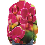 Cute Orchid Print Long Sleeve Baseball Jersey