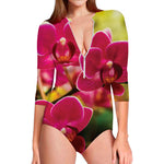 Cute Orchid Print Long Sleeve Swimsuit