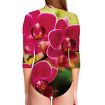 Cute Orchid Print Long Sleeve Swimsuit