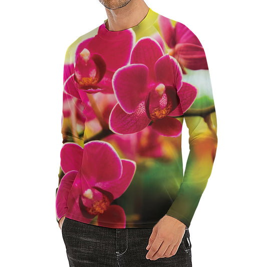 Cute Orchid Print Men's Long Sleeve Rash Guard