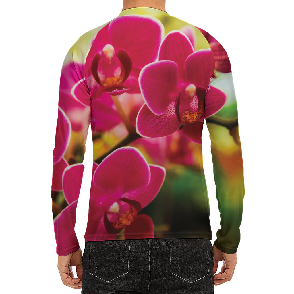 Cute Orchid Print Men's Long Sleeve Rash Guard