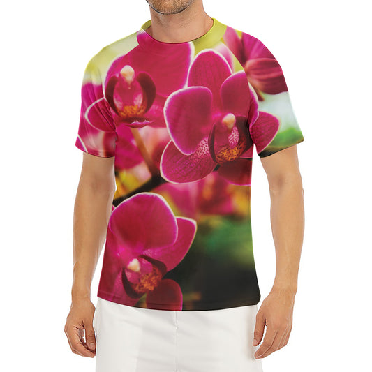 Cute Orchid Print Men's Short Sleeve Rash Guard