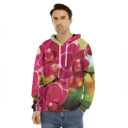 Cute Orchid Print Men's Velvet Pullover Hoodie