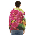Cute Orchid Print Men's Velvet Pullover Hoodie