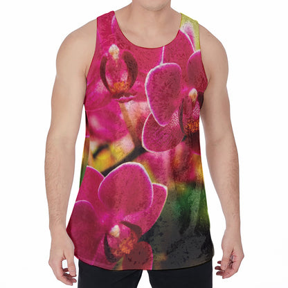 Cute Orchid Print Men's Velvet Tank Top