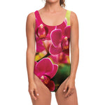 Cute Orchid Print One Piece Swimsuit