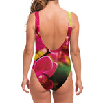 Cute Orchid Print One Piece Swimsuit