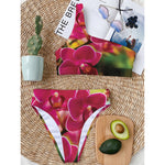 Cute Orchid Print One Shoulder Bikini Top