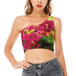 Cute Orchid Print One Shoulder Crop Top