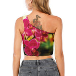 Cute Orchid Print One Shoulder Crop Top