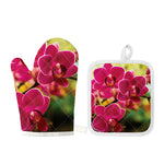 Cute Orchid Print Oven Mitt And Pot Holder Set