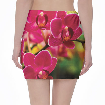 Cute Orchid Print Pencil Mini Skirt
