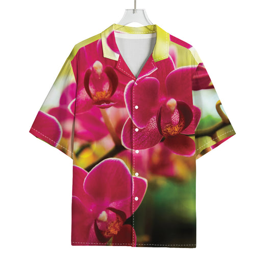 Cute Orchid Print Rayon Hawaiian Shirt
