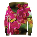 Cute Orchid Print Sherpa Lined Zip Up Hoodie