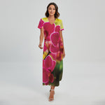 Cute Orchid Print Short Sleeve Maxi Dress