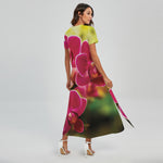 Cute Orchid Print Short Sleeve Maxi Dress