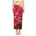 Cute Orchid Print Side Slit Maxi Skirt
