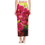 Cute Orchid Print Side Slit Maxi Skirt