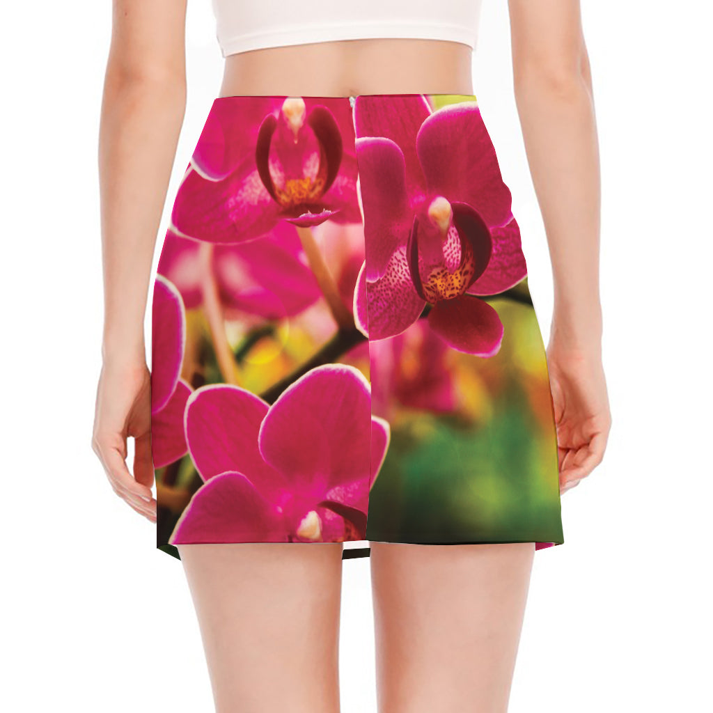Cute Orchid Print Side Slit Mini Skirt