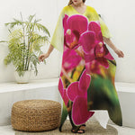Cute Orchid Print Silk V-Neck Kaftan Dress