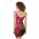 Cute Orchid Print Sleeveless Bodycon Dress