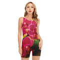 Cute Orchid Print Sleeveless One Piece Swimsuit
