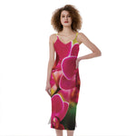 Cute Orchid Print Slim Fit Midi Cami Dress