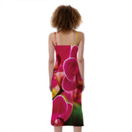 Cute Orchid Print Slim Fit Midi Cami Dress