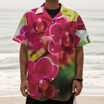Cute Orchid Print Textured Short Sleeve Shirt