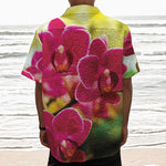 Cute Orchid Print Textured Short Sleeve Shirt