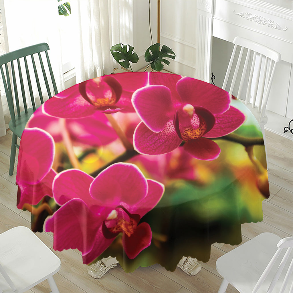 Cute Orchid Print Waterproof Round Tablecloth
