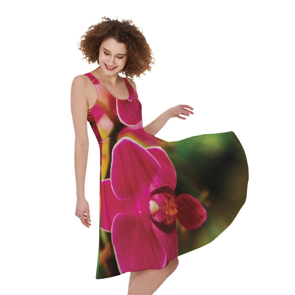 Cute Orchid Print Women's Sleeveless Dress
