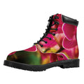 Cute Orchid Print Padded Collar Lace Up Boots