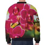 Cute Orchid Print Zip Sleeve Bomber Jacket