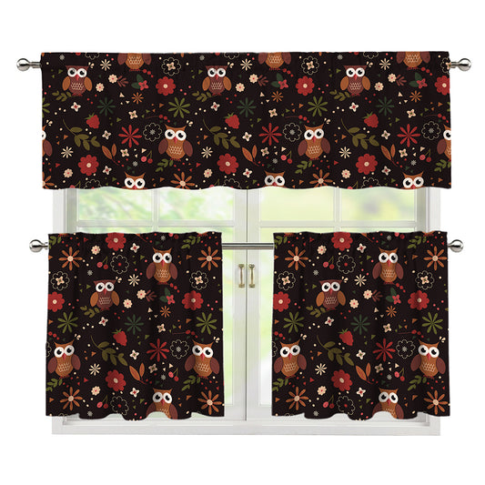 Cute Owl Print 3 Piece Kitchen Curtains